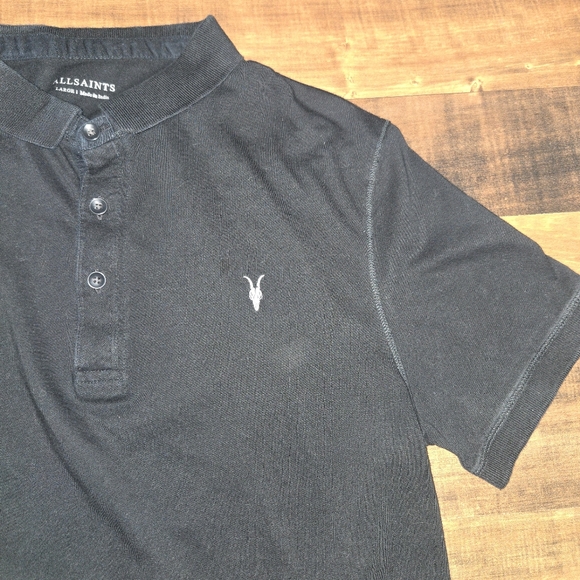 All Saints Black Short Sleeve Polo Shirt Youth Large Minimalist Quiet Luxury - Picture 7 of 9